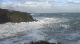 Storm Arwen hits Port isaac in North Cornwall, thankfully all the boats were in the estuary for the winter