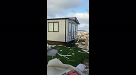 Caravans damaged during Storm Arwen, Berwick-Upon-Tweed.