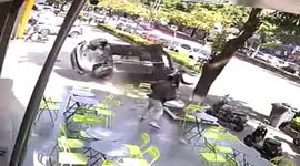 Car slams into stairs and flips over after motorist accidentally presses accelerator in China