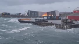 Watch as 90mph winds pound Hays Dock in Lerwick as Storm Arwen produces ferocious seas