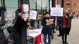 Protesters supporting Assange protest at The Guardian HQ in London