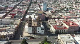 Aerial landscape or aerial view of the city of Victoria de Durango in Durango, Mexico .