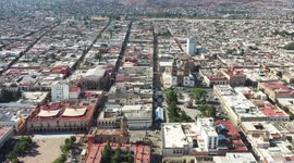 Aerial landscape or aerial view of the city of Victoria de Durango in Durango, Mexico .