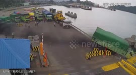 Truck plunges into sea while delivering 22 tons of animal feed