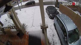 ''Man Down!' Dad takes a spill down the stairs after slipping on icy deck'