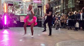Husband & wife team from TV's Strictly Come Dancing put on Live show for Christmas shoppers in Leeds
