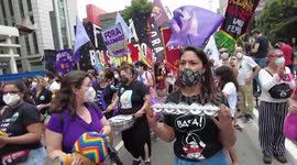 Women protesters march against Brazil’s President Jair Bolsonaro
