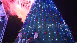 Bethlehem lights up Christmas tree outside Church of the Nativity