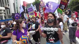 Feminists protest against Bolsonaro in Sao Paulo, Brazil