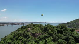 The flag of Brazil waves on a wonderful day in the city of Vila Velha.