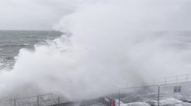Huge waves from Storm Barra smash into coast of North Wales