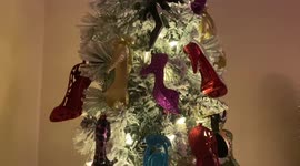 Fabulous high heel Christmas tree decorated with countless stilettos