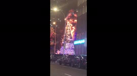 Christmas tree outside Fox News building in New York goes up in flames