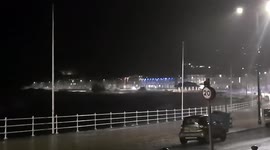 Storm Barra lashing at Aberystwyth's seafront, UK