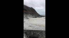 Sea Foam on Porthor Beach during Storm Barra