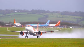 Storm Barra causes wet and windy takeoffs at Bristol Airport in UK