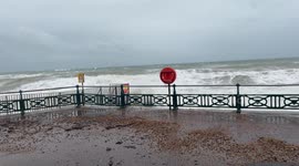 Storm Barra hits Hove in Brighton East Sussex this view towars the Palace Pier from Hove