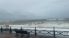 Storm Barra hits Hove in Brighton East Sussex this view towars the Palace Pier from Hove