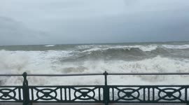 Storm Barra hits Hove in Brighton East Sussex this view towars the Palace Pier from Hove