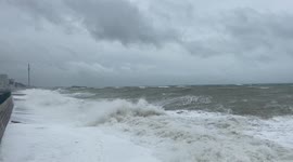 Storm Barra hits Hove in Brighton East Sussex this view towars the Palace Pier from Hove
