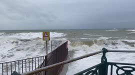 Storm Barra hits Hove in Brighton East Sussex this view towars the Palace Pier from Hove