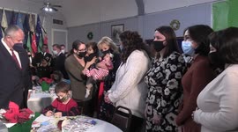 First Lady of the United States Jill Biden delivers remarks and visits families of the USS Delaware crew at a holiday gathering hosted by United Through Reading at the U.S. Submarine Veterans Club in Groton, CT on December 9, 2021