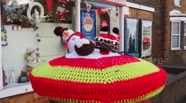 Knitted Christmas post box topper in Kent, UK