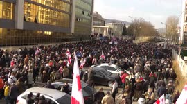 Crowds of protesters, police outside Saakashvili trial in Tbilisi, Georgia