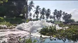 Locals concerned after mountain of toxic foam appears in southern Indian lake