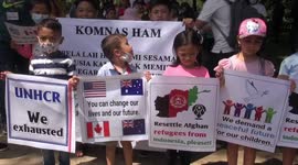 Afghan refugees demonstrate in front of US embassy in Jakarta