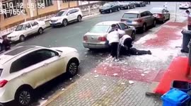 Ice chunk knocks down courier after falling from 8-storey building