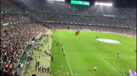 Touching moment Spanish football fans hurl thousands of teddy bears onto pitch for children in need