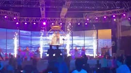 Dramatic moment couple falls off swing during wedding ceremony in central India