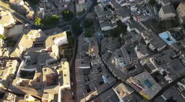 Nice aerial image of the city of Toledo, with the cathedral and the old town. River that surrounds the cid