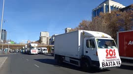 Manifestación de los camioneros ¨marcha lenta¨ en Madrid, España
