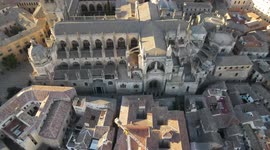 Nice aerial image of the city of Toledo, with the cathedral and the old town. River that surrounds the city
