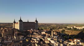 Nice aerial image of the city of Toledo, with the cathedral and the old town. River that surrounds the city