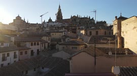 Nice aerial image of the city of Toledo, with the cathedral and the old town. River that surrounds the city