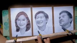 Talented artists use 3 pens to draw 3 portraits, one including Manny Pacquiao, at same time