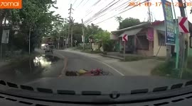 Speeding cyclist crashes, almost gets run over by car