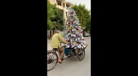 Vietnamese man delivers Christmas tree by BIKE to customer