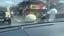 Debris scattered across roads after Typhoon Rai pummels the Philippines