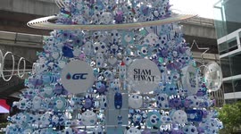 Sustainable Christmas tree made from used plastic bottles in Bangkok, Thailand