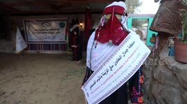 Palestinians attend in the “My Address Dress” event at the Qarara Cultural Museum in Khan Yunis, in the southern of Gaza Strip