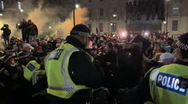 Police seize a music sound system from anti-lockdown protestors in Whitehall, London