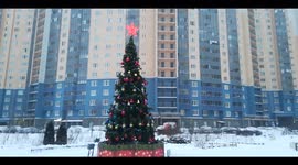 A Christmas tree in the snowy court yard of St Petersburg, Russia