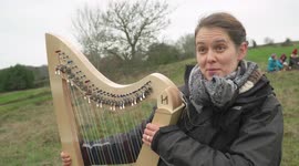 Harpist plays Christmas carols and seasonal songs to welcome the sunrise on the winter solstice