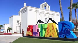 Monumetal colored letters with the legend ALTAR and temple or parish of Our Lady of Guadalupe is the largest Catholic building in the town of Altar, Sonora located in northern Sonora, Mexico. Catholic Church