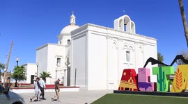 Monumetal colored letters with the legend ALTAR and temple or parish of Our Lady of Guadalupe is the largest Catholic building in the town of Altar, Sonora located in northern Sonora, Mexico. Catholic Church