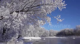Stunning winter rime spotted coating trees in northern China